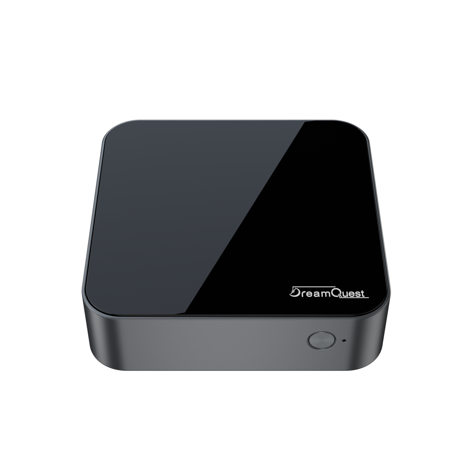 Compact black DreamQuest Pro N95 Mini PC with glossy top and power button on front panel