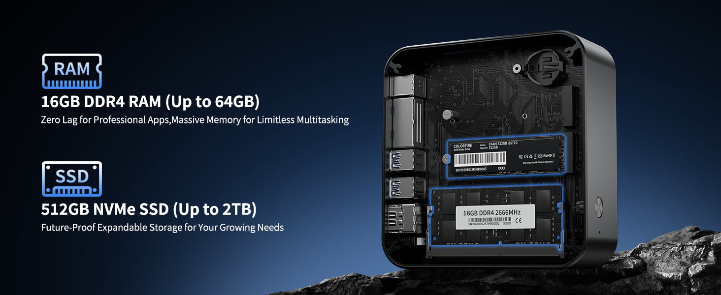 DreamQuest Pro upgradable 16GB DDR4 RAM and 512GB NVMe SSD