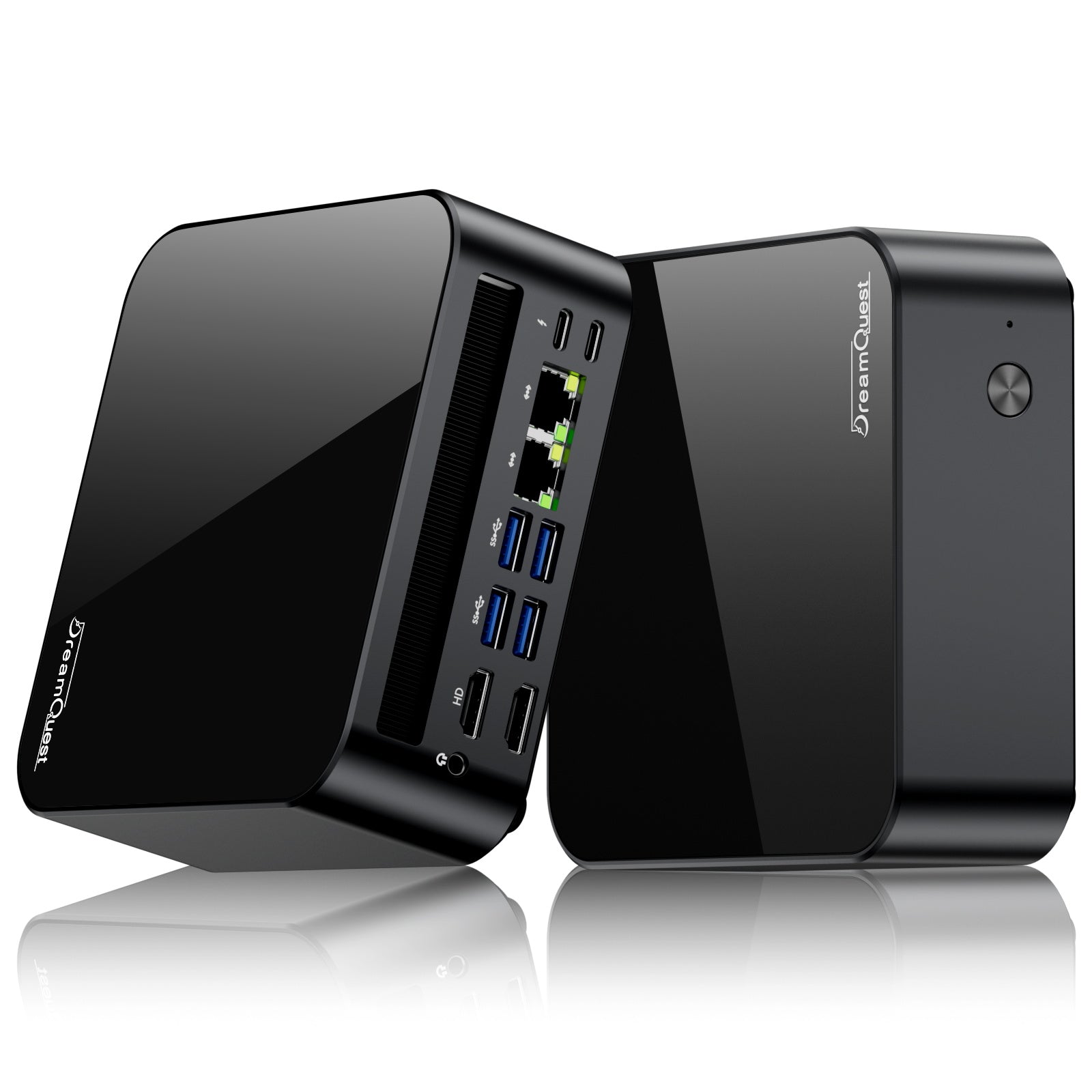 DreamQuest Pro AMD Ryzen 3 5300U mini PC dual unit product shot with I/O ports
