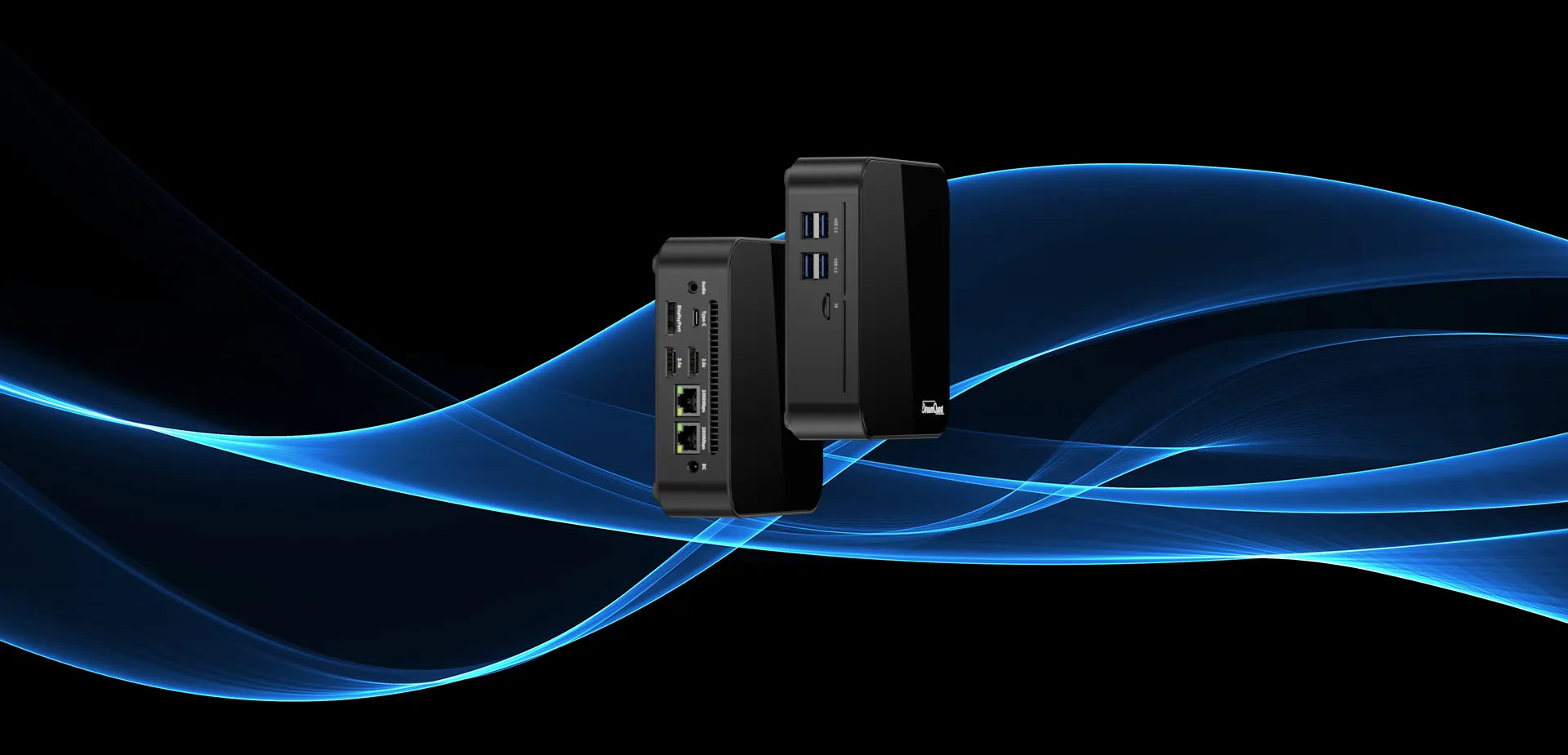 DreamQuest Pro Plus N100 Mini PC front view, featuring 32GB RAM and 2TB storage, ideal for business offices